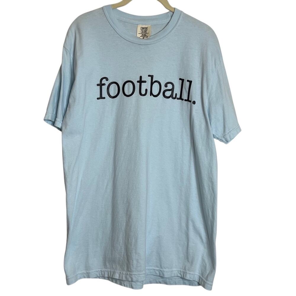 Comfort Colors Football Graphic T Shirt Womens Medium Light Blue Short Sleeve